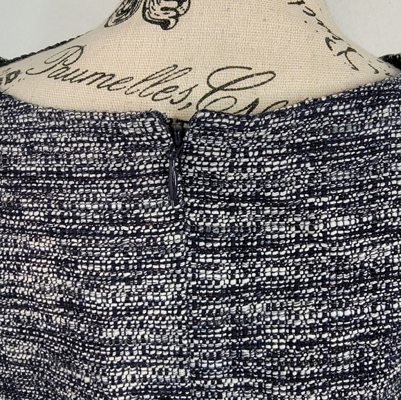 J Crew Tweed Top XL Blue White Short Fray Sleeves AD373 - Picture 6 of 9